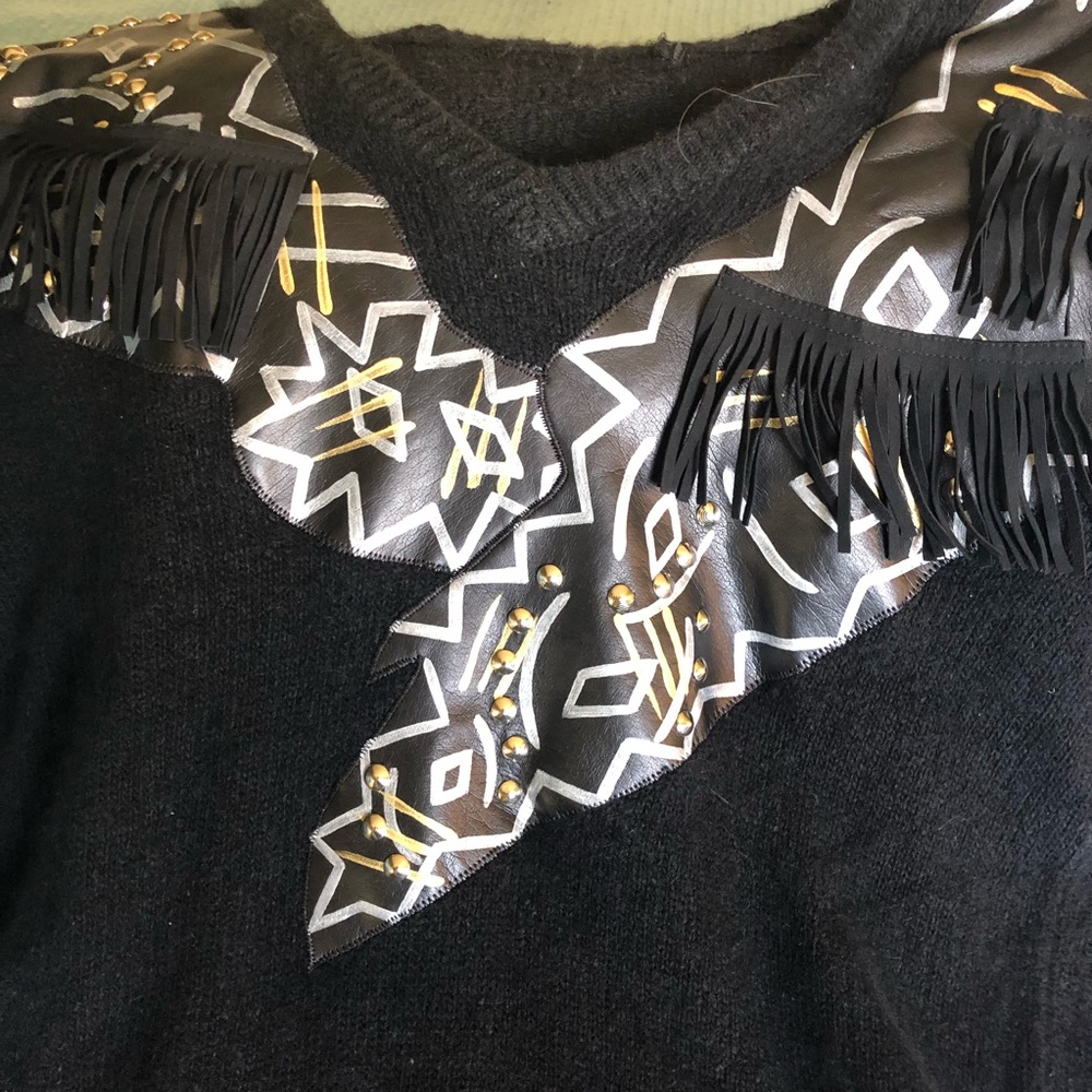 Vintage 1980s Sweater Dress Fringe and Studs